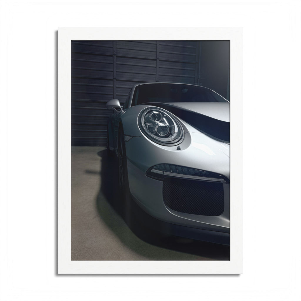 Porsche Sports Car Framed Poster — Close-Up Headlight Print