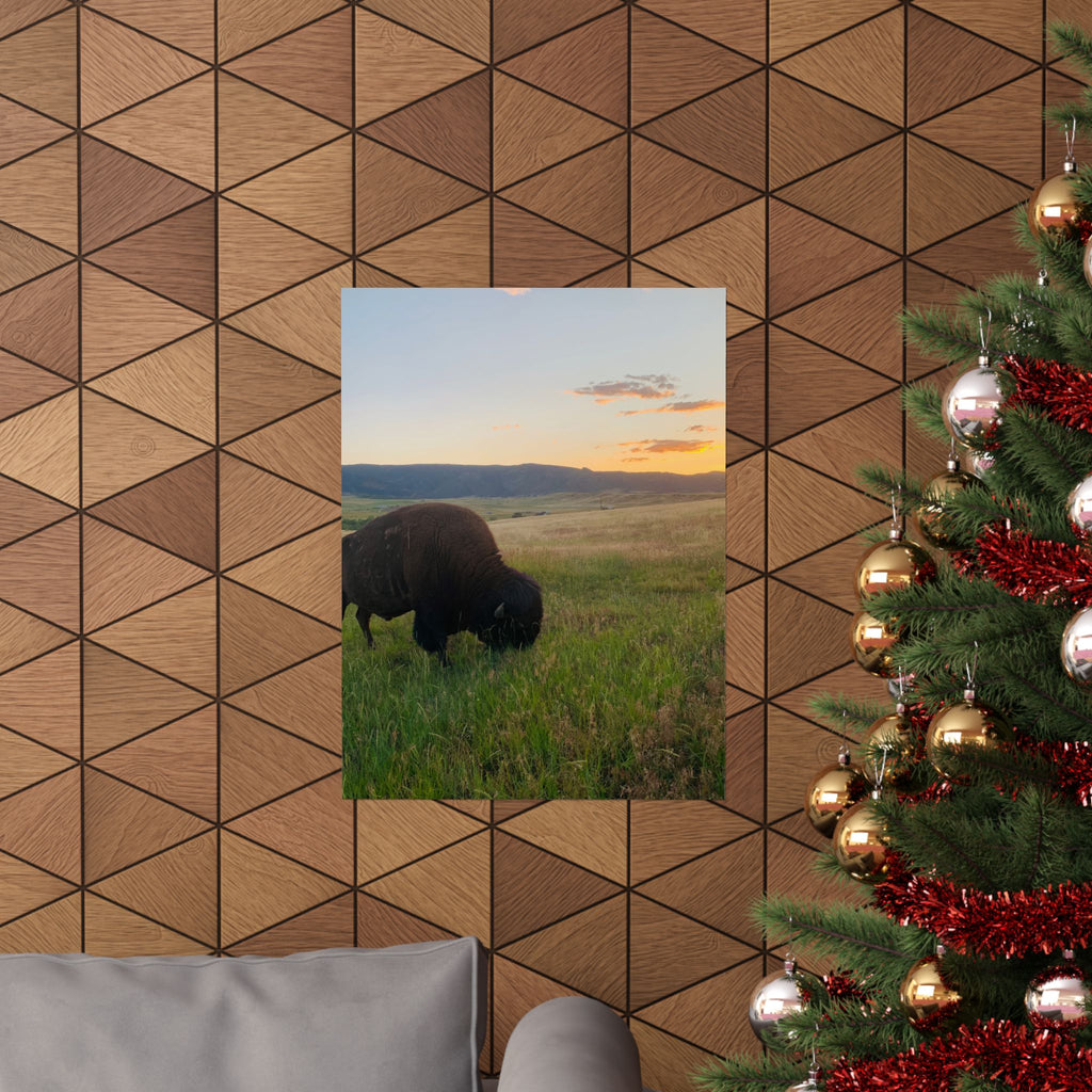 Bison at Sunset Matte Poster — Vertical Wildlife Wall Art