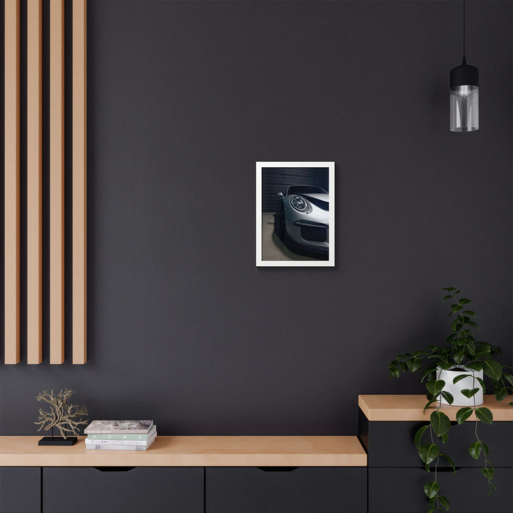 Porsche Sports Car Framed Poster — Close-Up Headlight Print