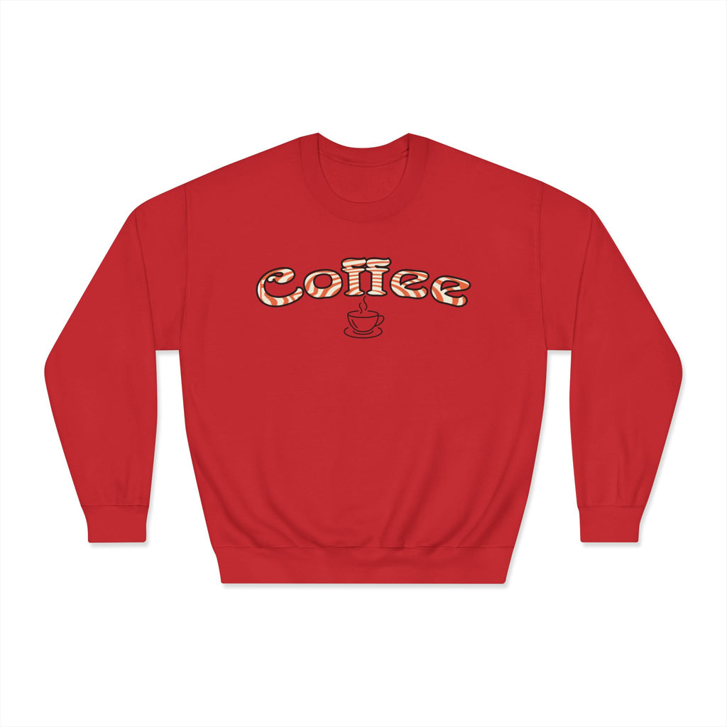 Coffee Crewneck Sweatshirt — Retro Coffee Text & Cup Graphic