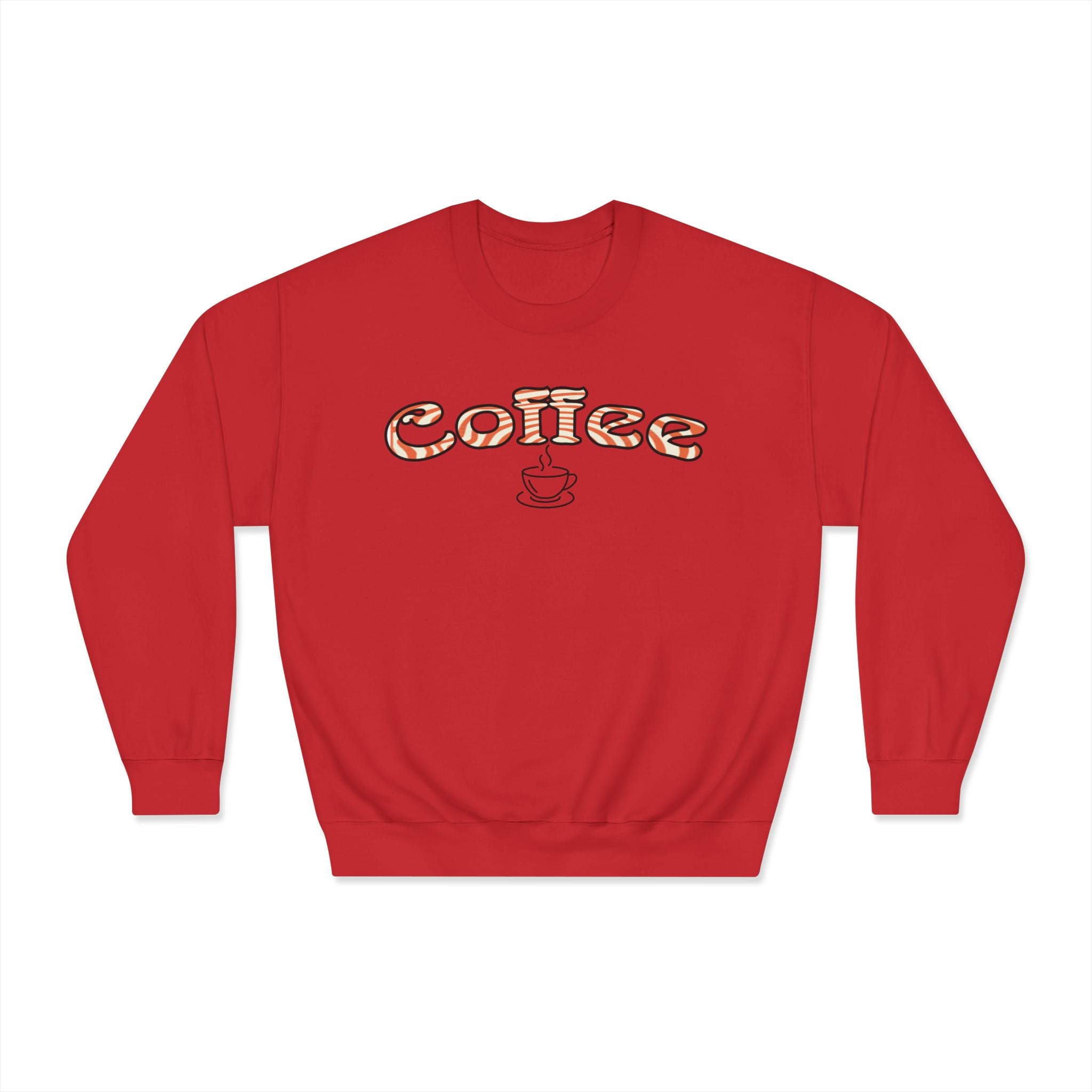 Coffee Crewneck Sweatshirt — Retro Coffee Text & Cup Graphic