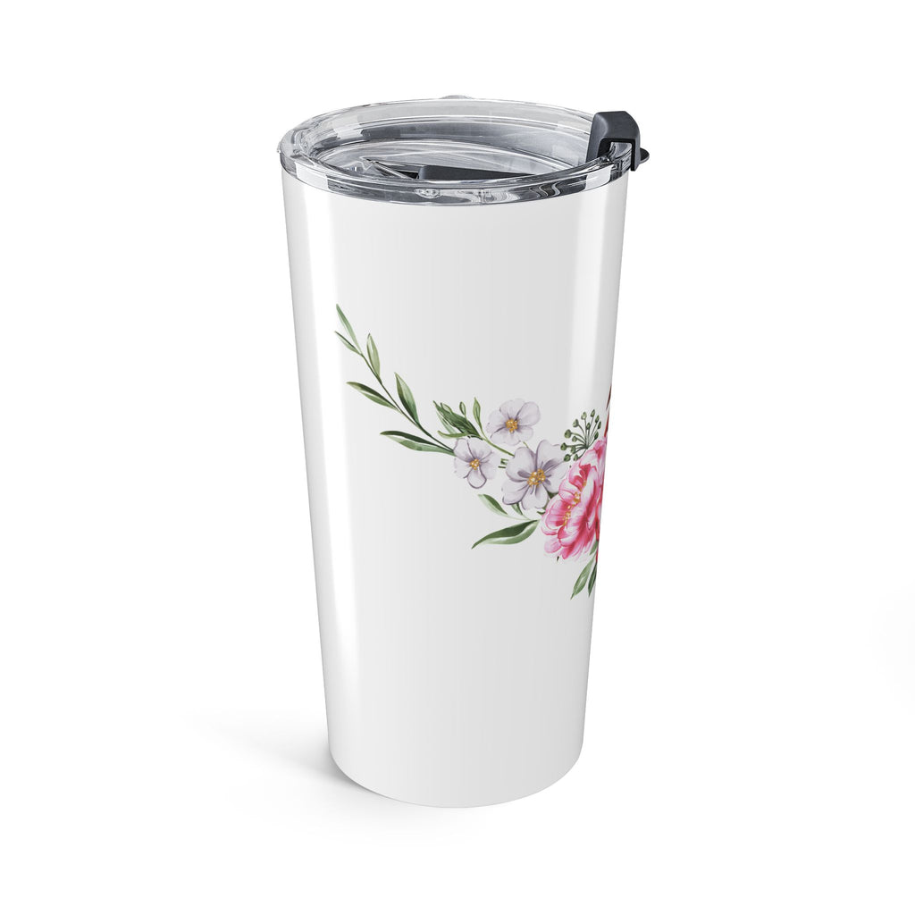 Cardinal & Floral 20oz Tumbler — Insulated Travel Cup with Red Cardinal and Pink Roses