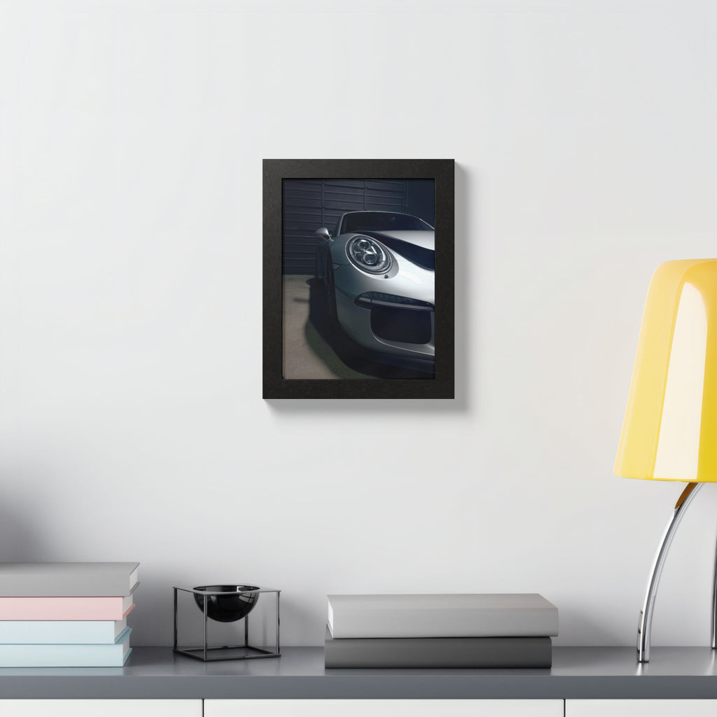 Porsche Sports Car Framed Poster — Close-Up Headlight Print