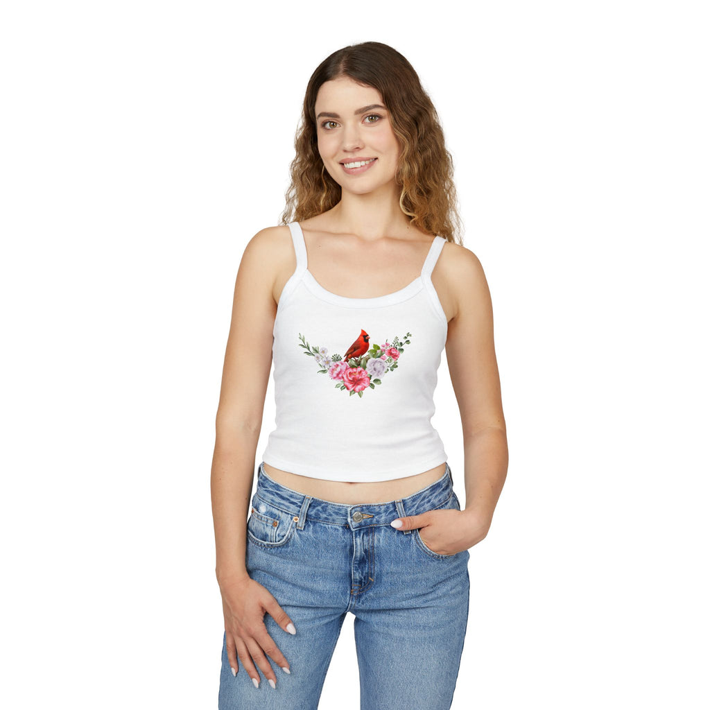 Cardinal Floral Crop Tank Top — Women’s Spaghetti Strap Summer Top