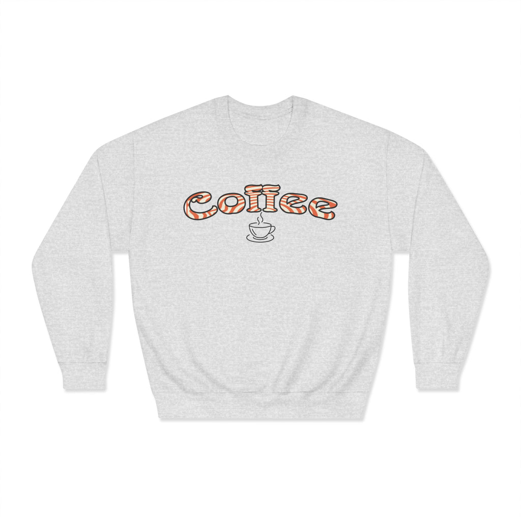 Coffee Crewneck Sweatshirt — Retro Coffee Text & Cup Graphic