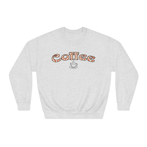 Coffee Crewneck Sweatshirt — Retro Coffee Text & Cup Graphic