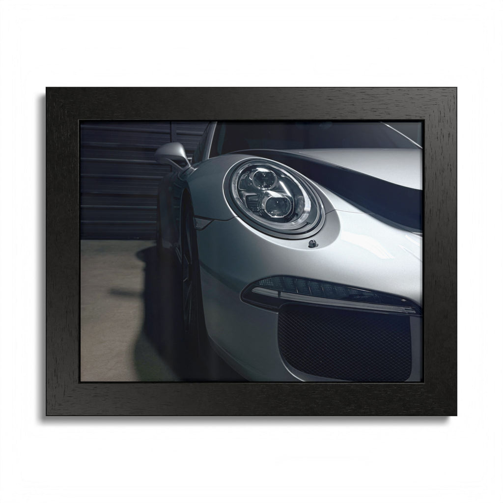 Porsche Sports Car Framed Poster — Close-Up Headlight Print