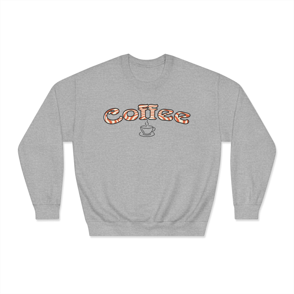 Coffee Crewneck Sweatshirt — Retro Coffee Text & Cup Graphic