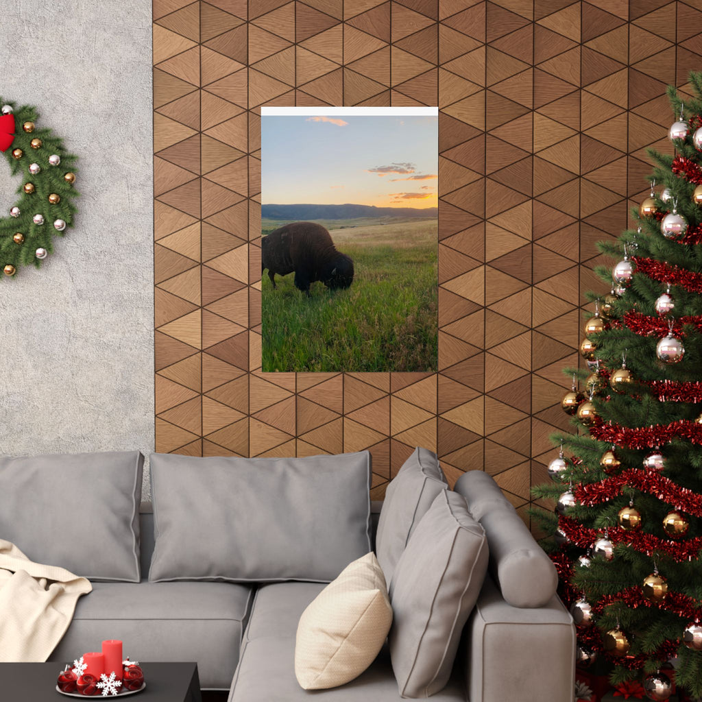Bison at Sunset Matte Poster — Vertical Wildlife Wall Art