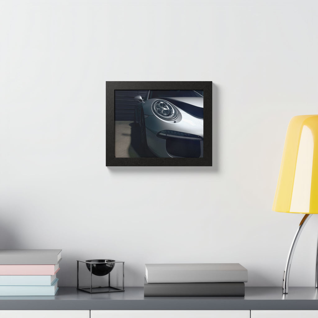 Porsche Sports Car Framed Poster — Close-Up Headlight Print
