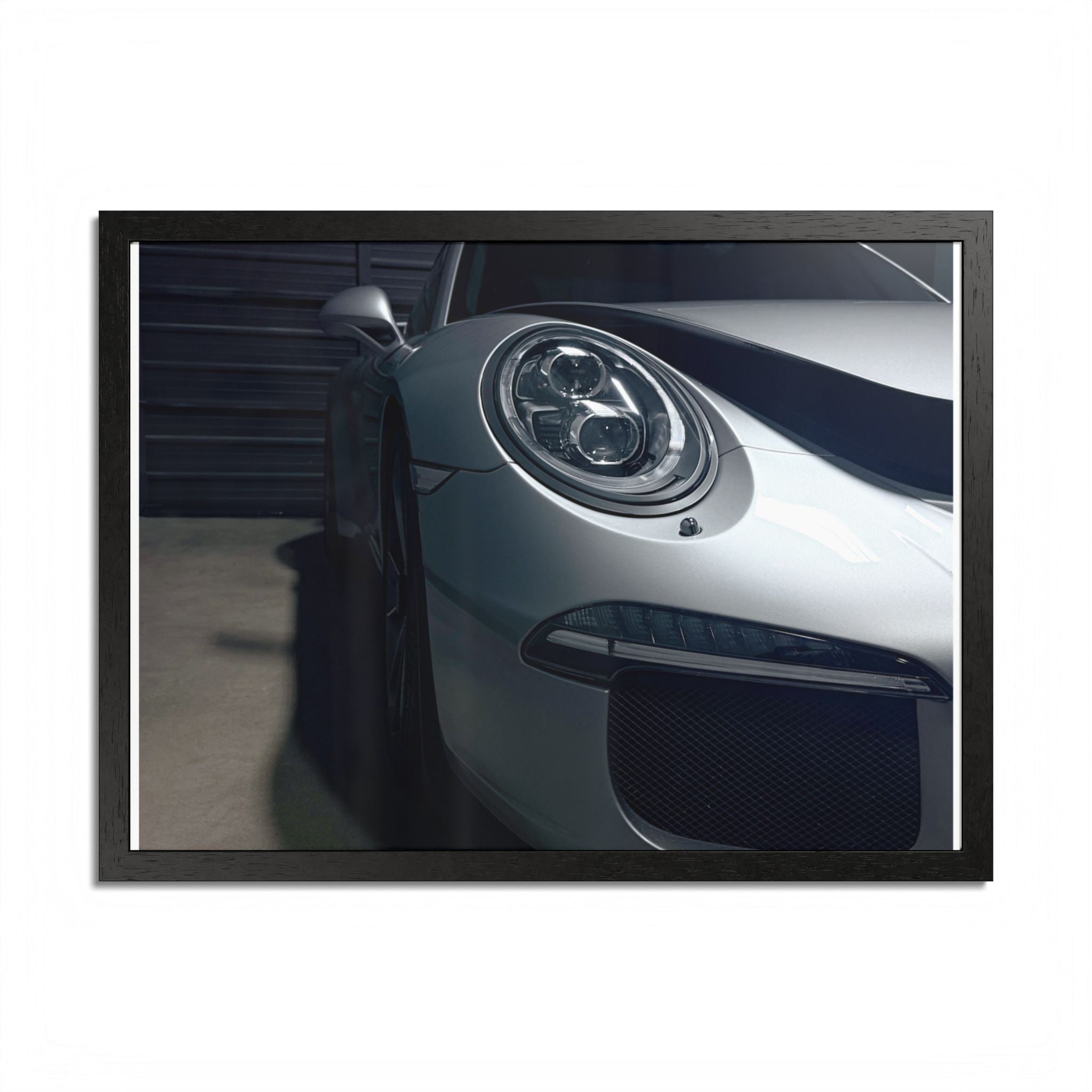 Porsche Sports Car Framed Poster — Close-Up Headlight Print