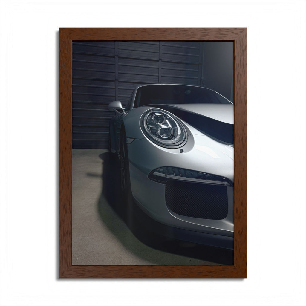 Porsche Sports Car Framed Poster — Close-Up Headlight Print