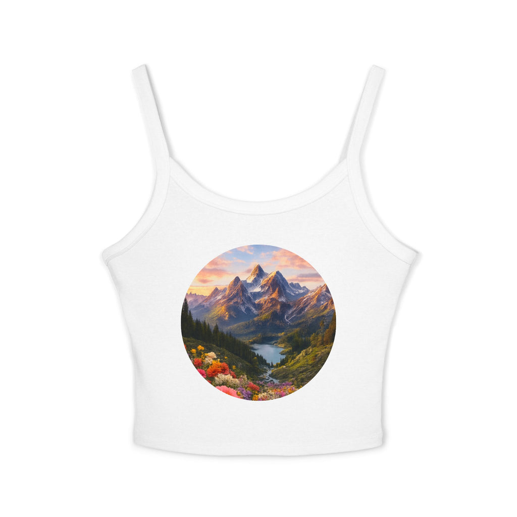Scenic Mountain Sunset Tank Top — Circular Alpine Landscape Crop