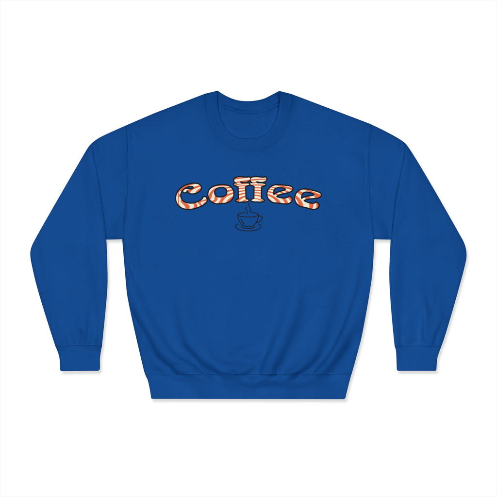 Coffee Crewneck Sweatshirt — Retro Coffee Text & Cup Graphic
