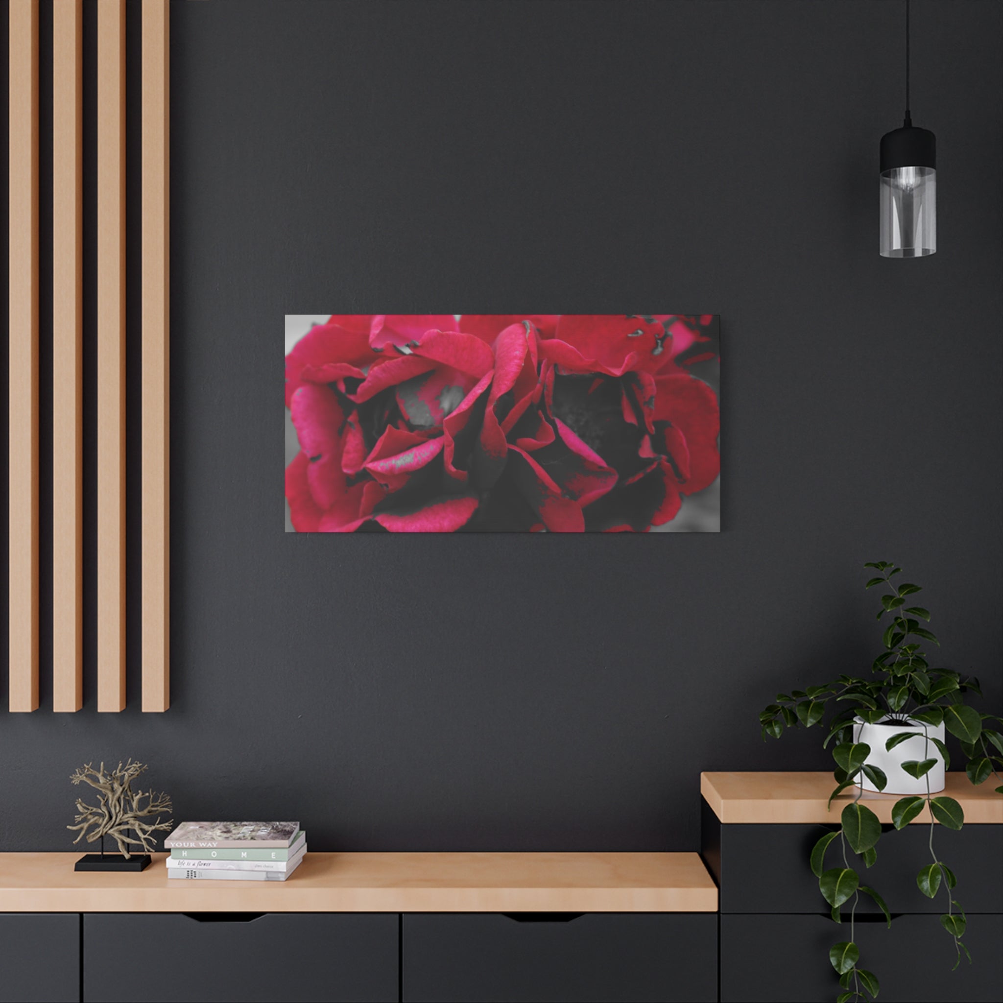 Red Rose Close-Up Matte Canvas Wall Art – Romantic Floral Stretched Canvas