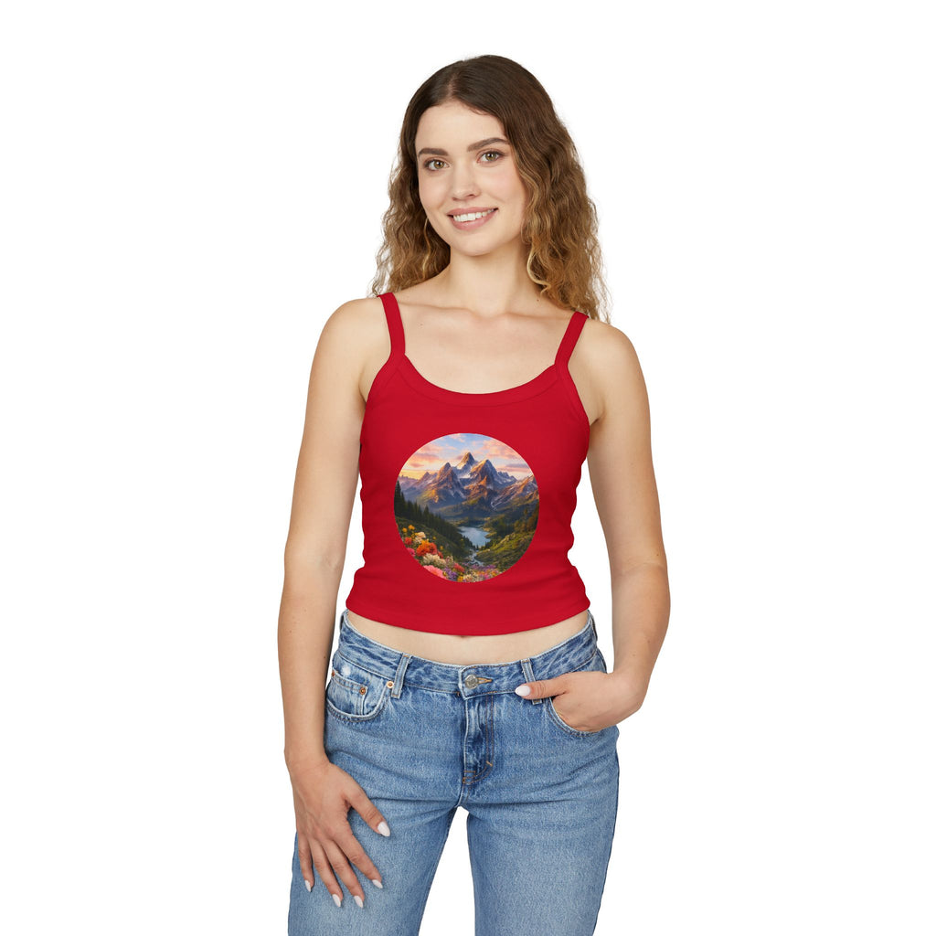 Scenic Mountain Sunset Tank Top — Circular Alpine Landscape Crop