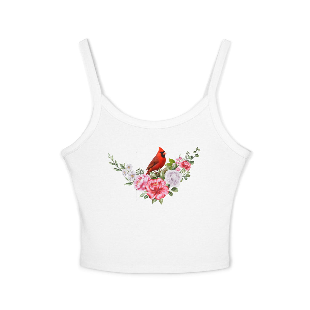 Cardinal Floral Crop Tank Top — Women’s Spaghetti Strap Summer Top