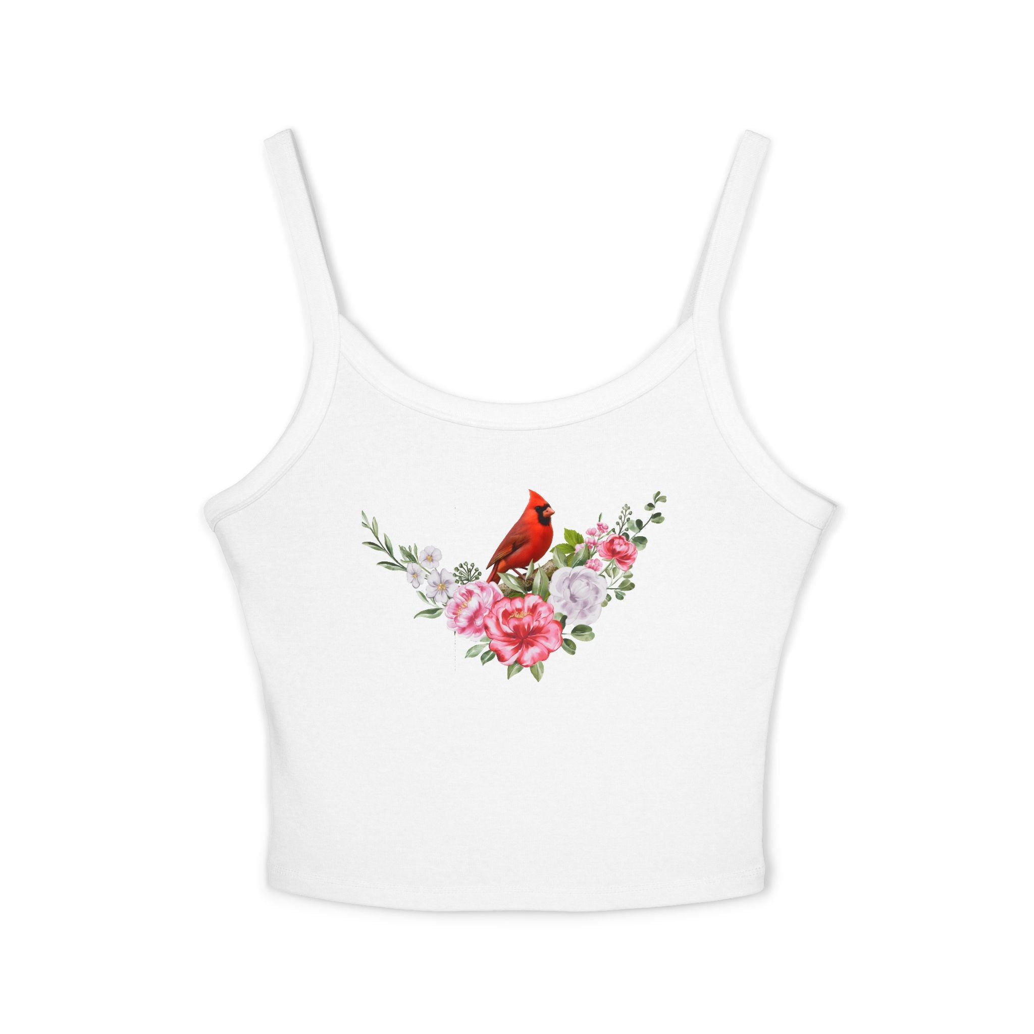 Cardinal Floral Crop Tank Top — Women’s Spaghetti Strap Summer Top