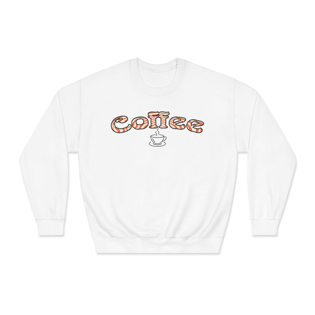 Coffee Crewneck Sweatshirt — Retro Coffee Text & Cup Graphic
