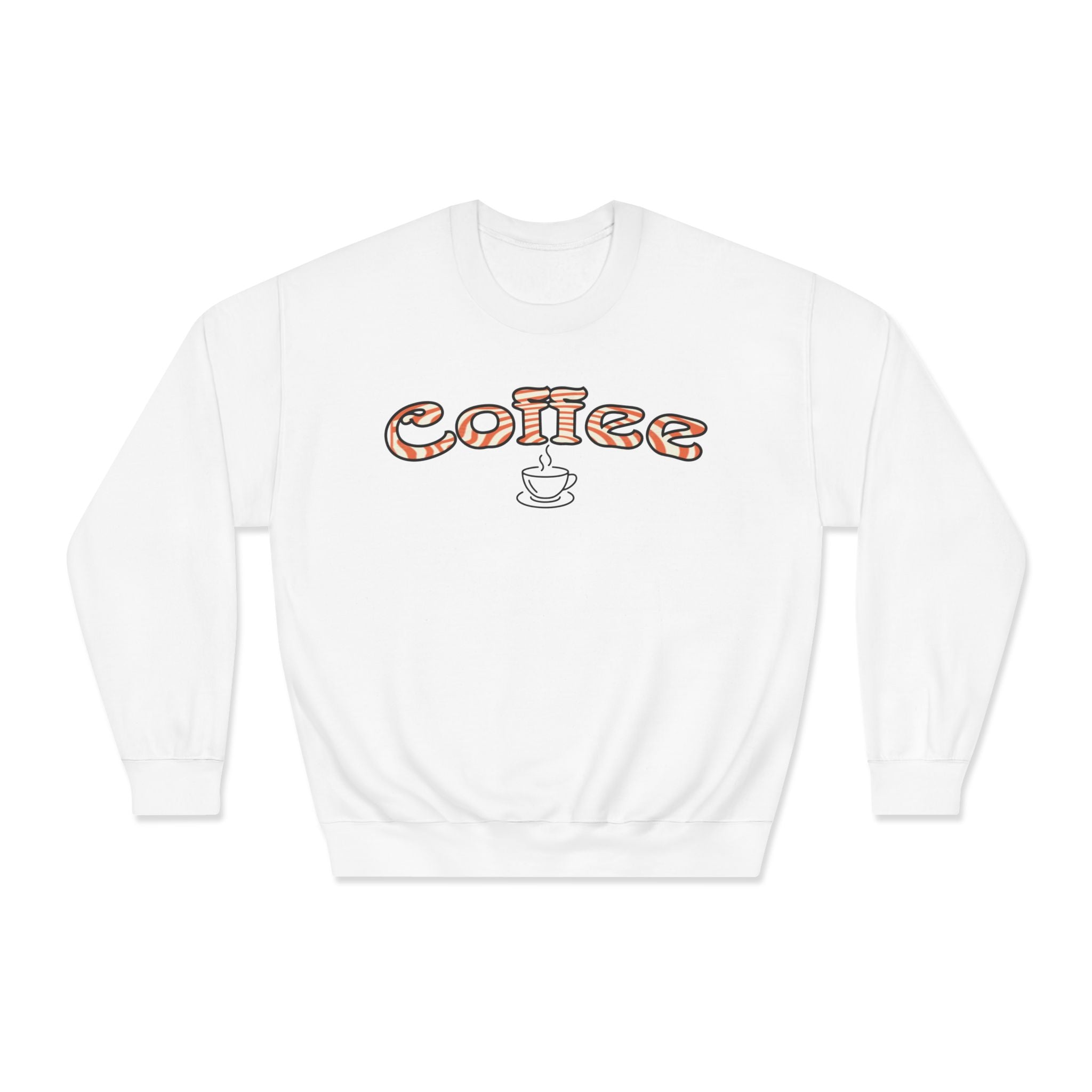 Coffee Crewneck Sweatshirt — Retro Coffee Text & Cup Graphic