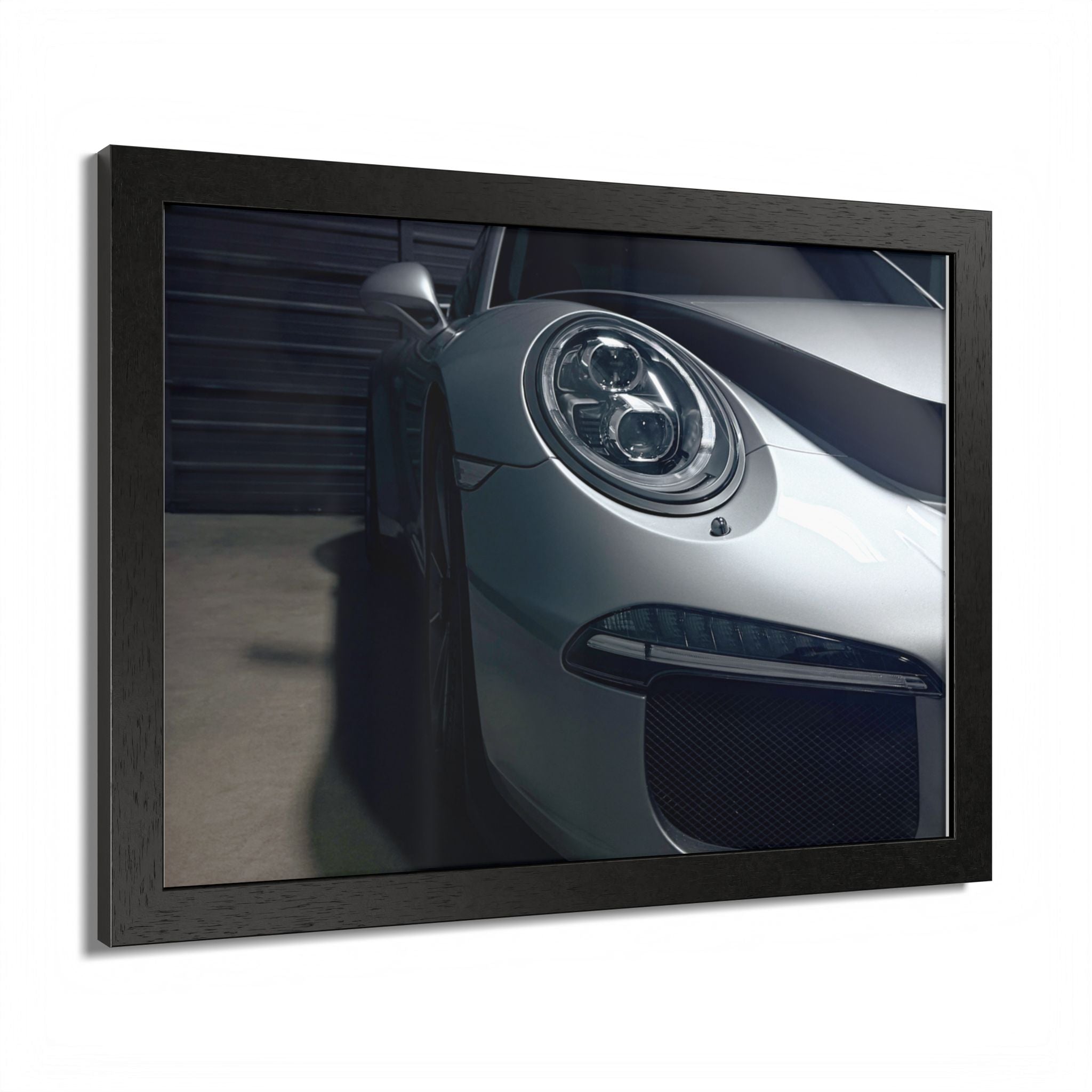 Porsche Sports Car Framed Poster — Close-Up Headlight Print