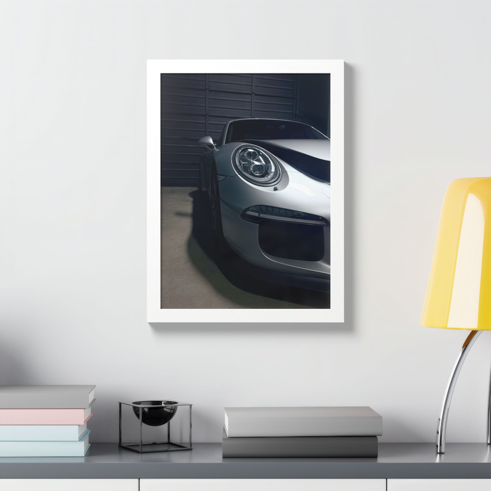 Porsche Sports Car Framed Poster — Close-Up Headlight Print