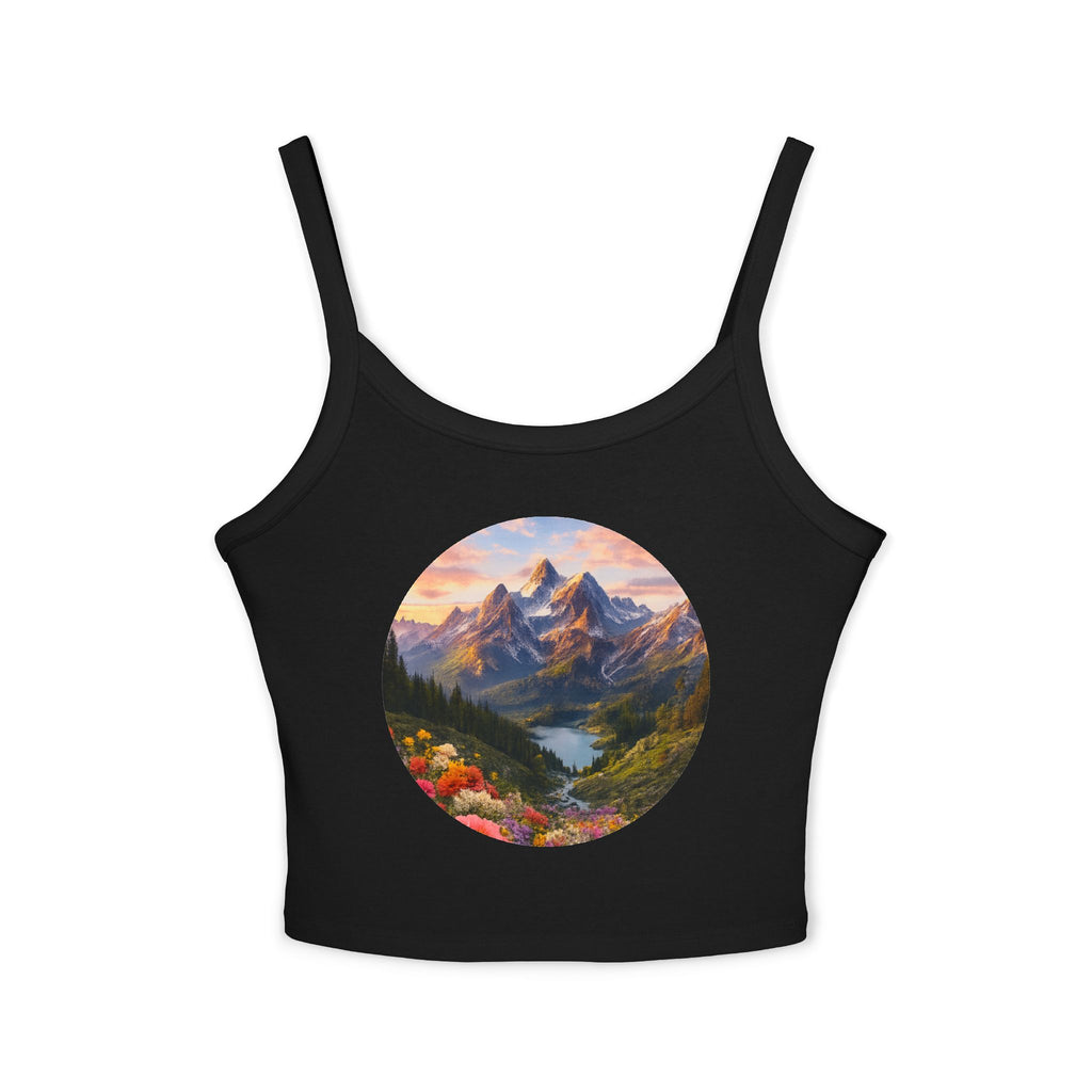 Scenic Mountain Sunset Tank Top — Circular Alpine Landscape Crop