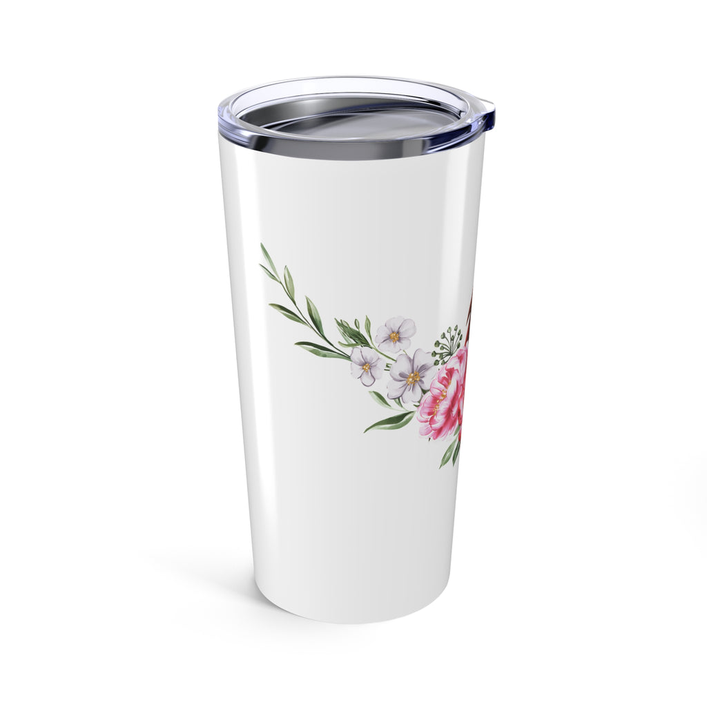 Cardinal & Floral 20oz Tumbler — Insulated Travel Cup with Red Cardinal and Pink Roses