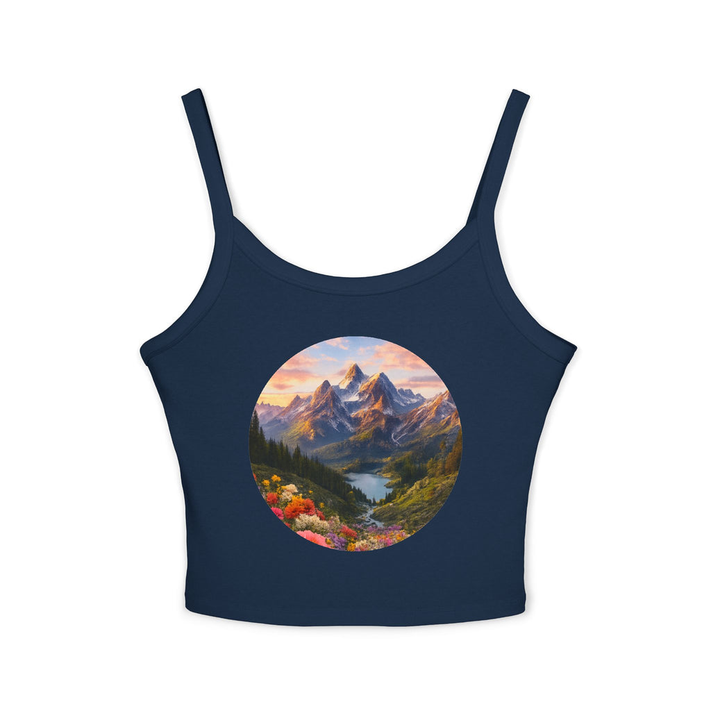 Scenic Mountain Sunset Tank Top — Circular Alpine Landscape Crop