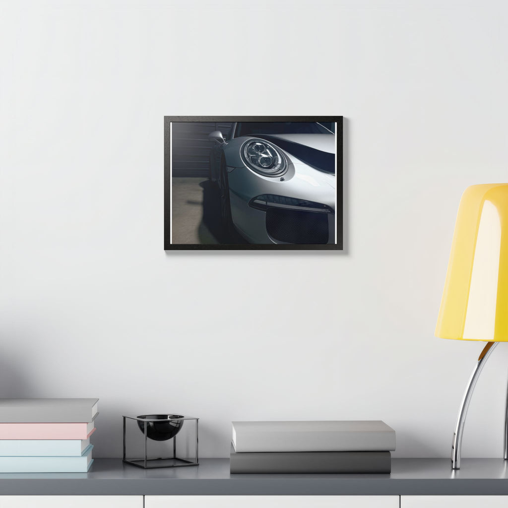 Porsche Sports Car Framed Poster — Close-Up Headlight Print