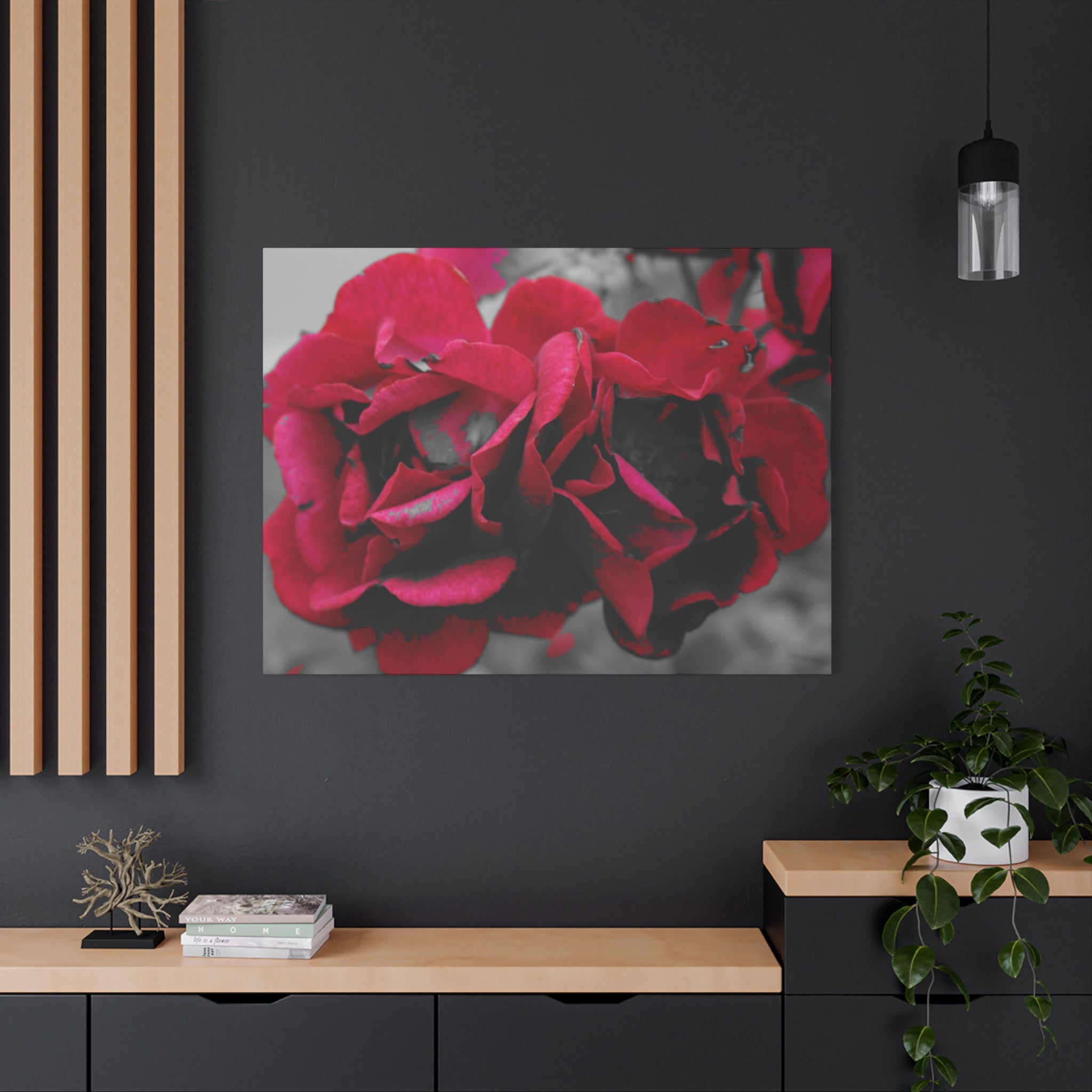 Red Rose Close-Up Matte Canvas Wall Art – Romantic Floral Stretched Canvas