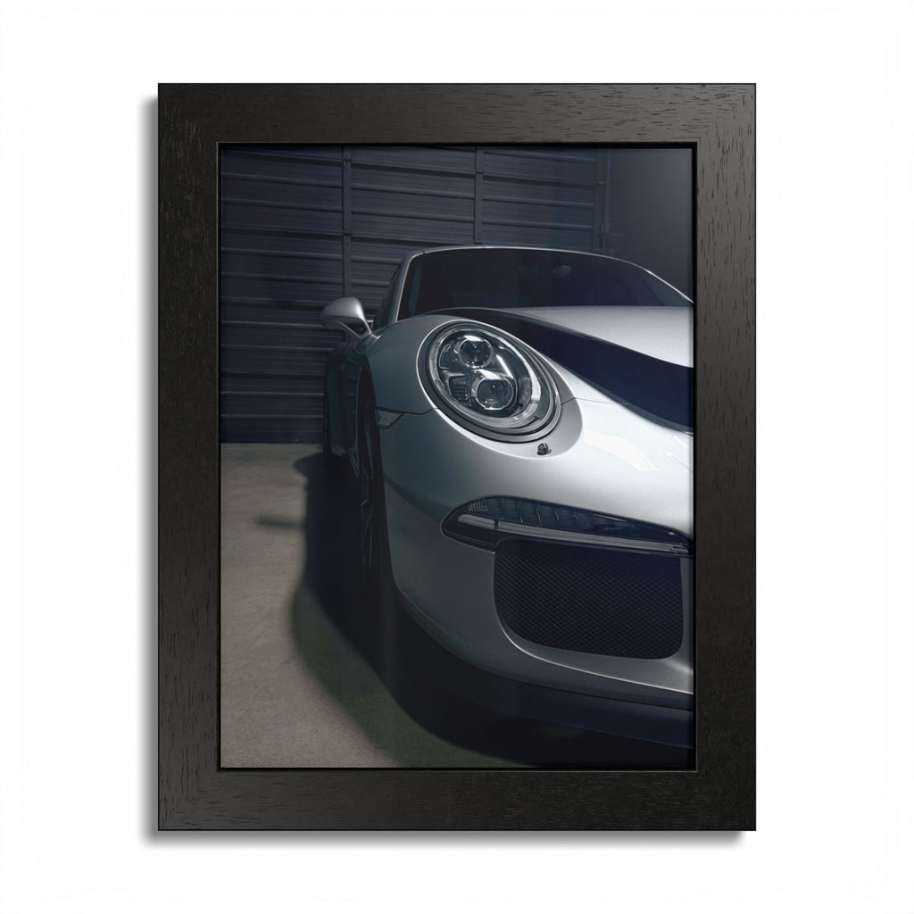 Porsche Sports Car Framed Poster — Close-Up Headlight Print
