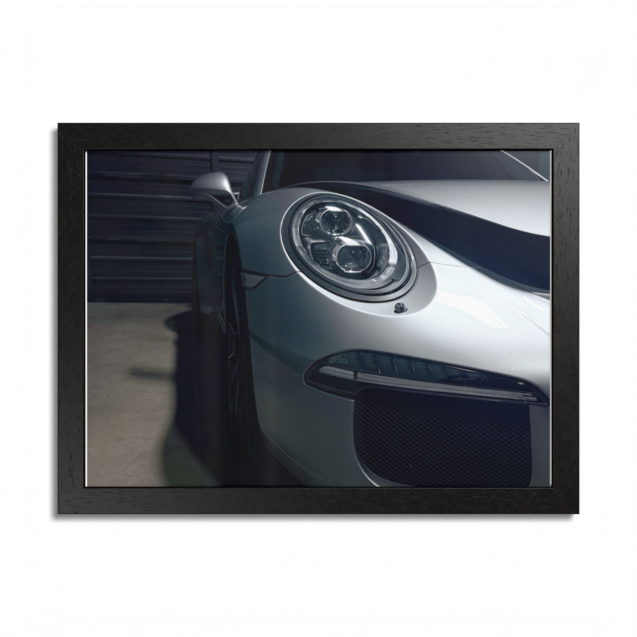 Porsche Sports Car Framed Poster — Close-Up Headlight Print