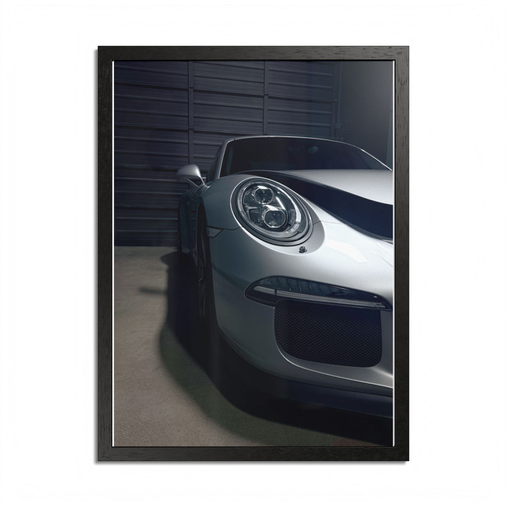 Porsche Sports Car Framed Poster — Close-Up Headlight Print