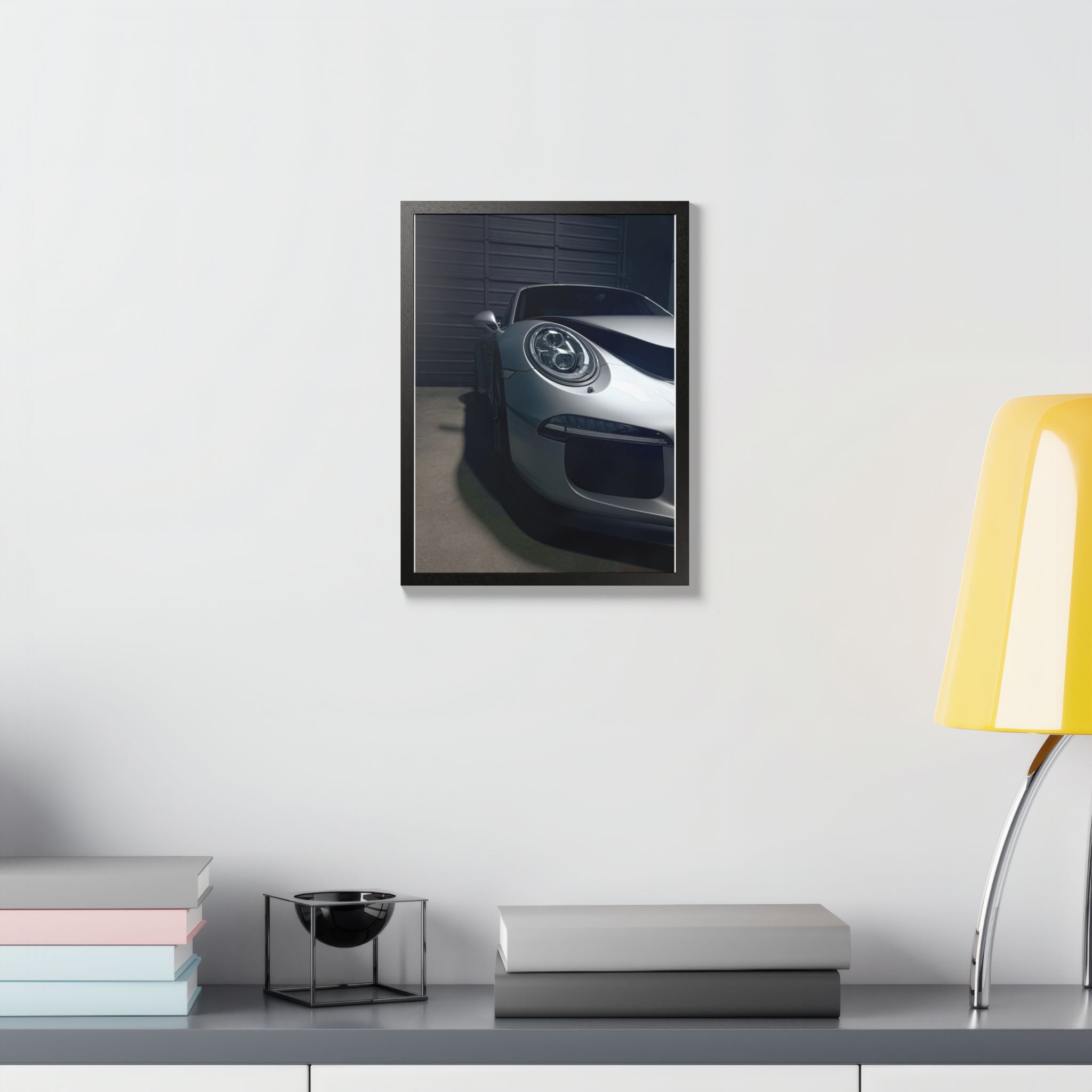 Porsche Sports Car Framed Poster — Close-Up Headlight Print