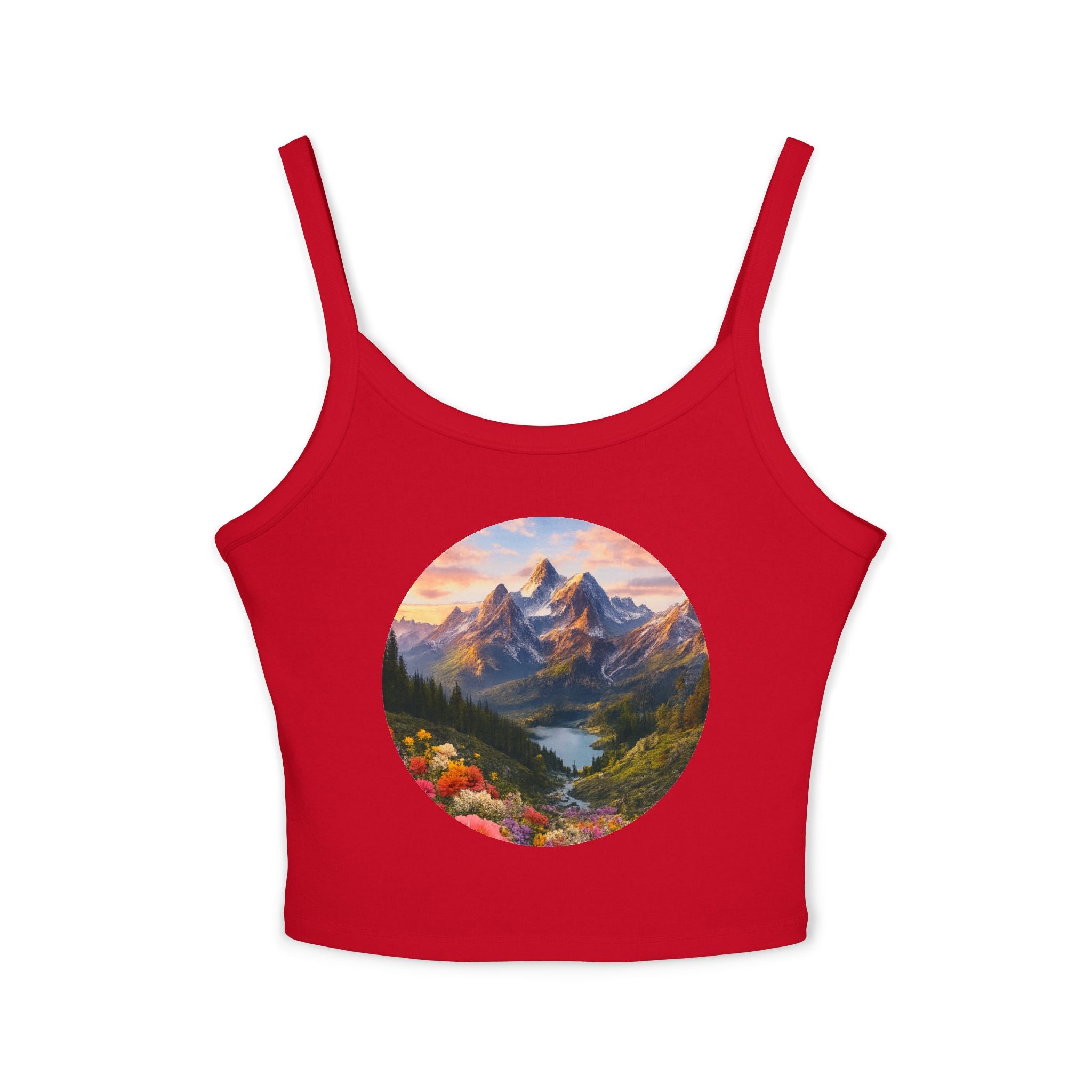 Scenic Mountain Sunset Tank Top — Circular Alpine Landscape Crop