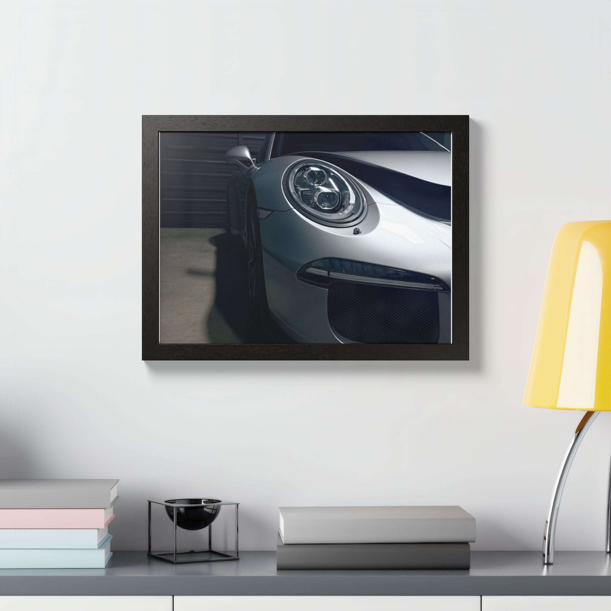 Porsche Sports Car Framed Poster — Close-Up Headlight Print