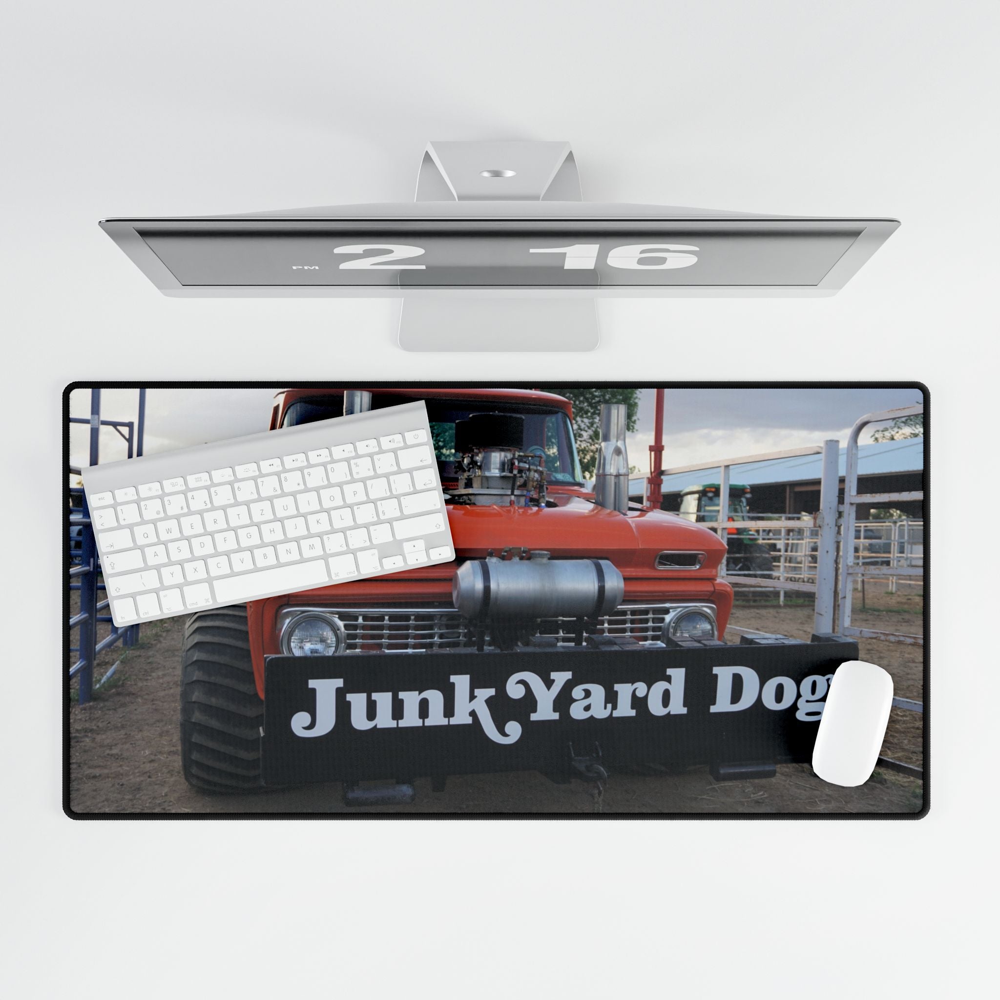 Desk Mat — Retro Junk Yard Dog Truck Photo Mouse Pad (Large)