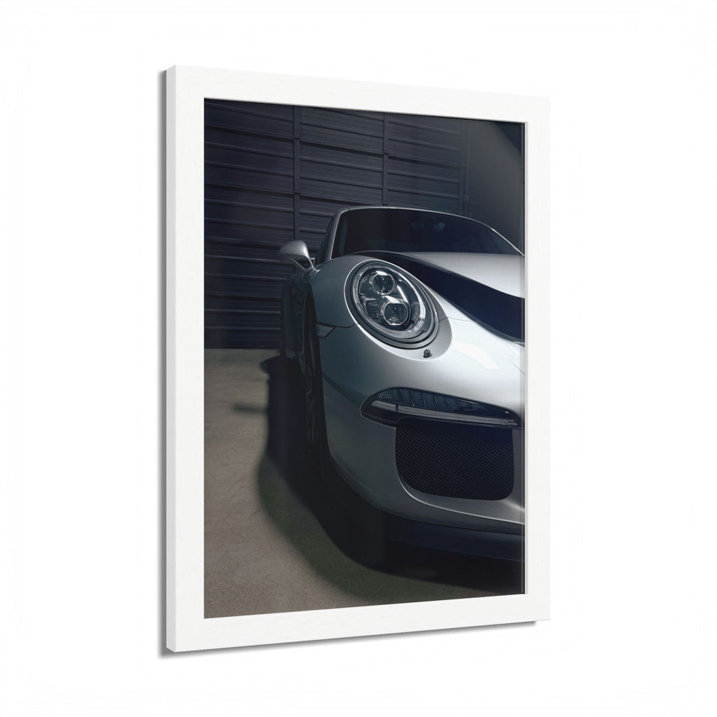 Porsche Sports Car Framed Poster — Close-Up Headlight Print