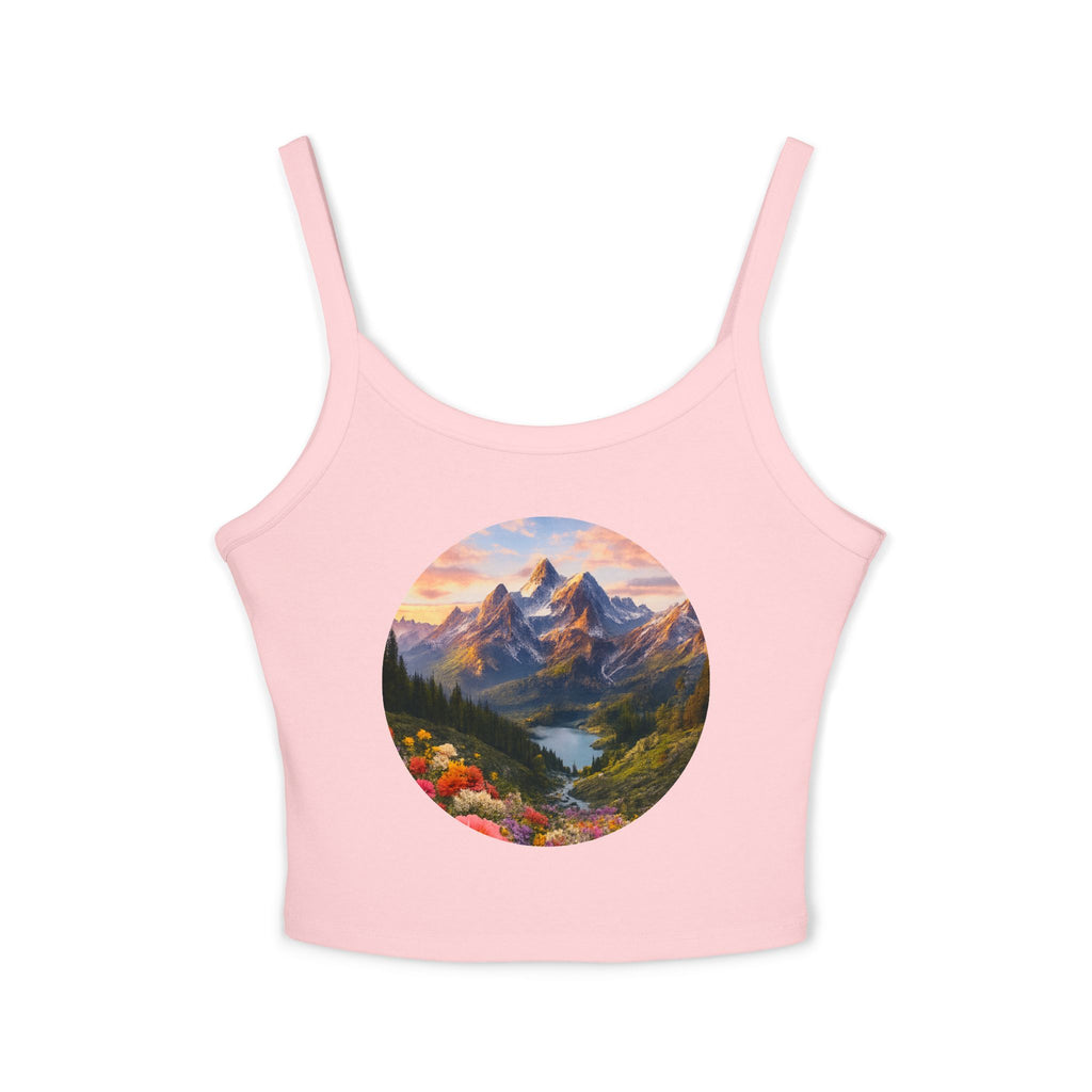 Scenic Mountain Sunset Tank Top — Circular Alpine Landscape Crop
