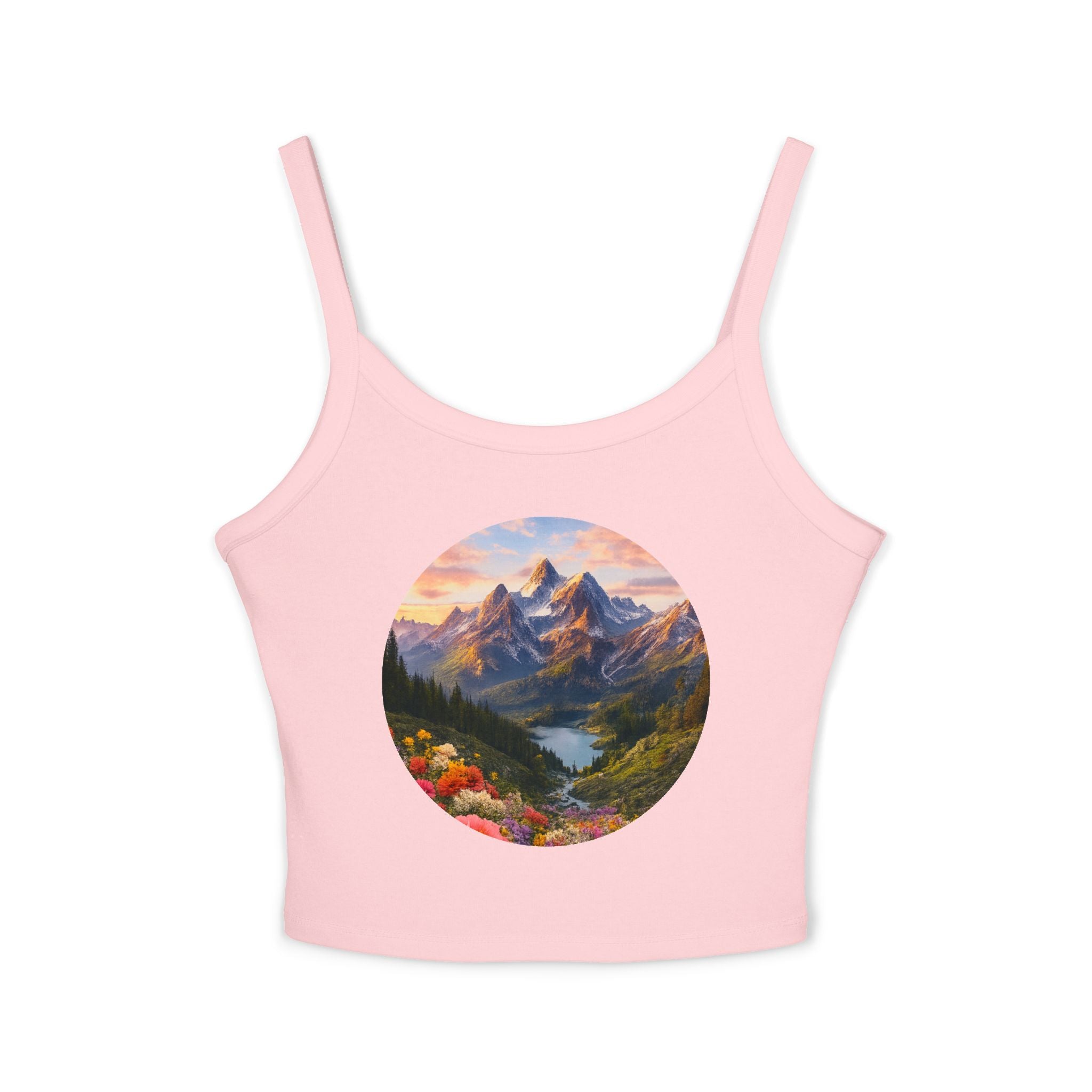 Scenic Mountain Sunset Tank Top — Circular Alpine Landscape Crop