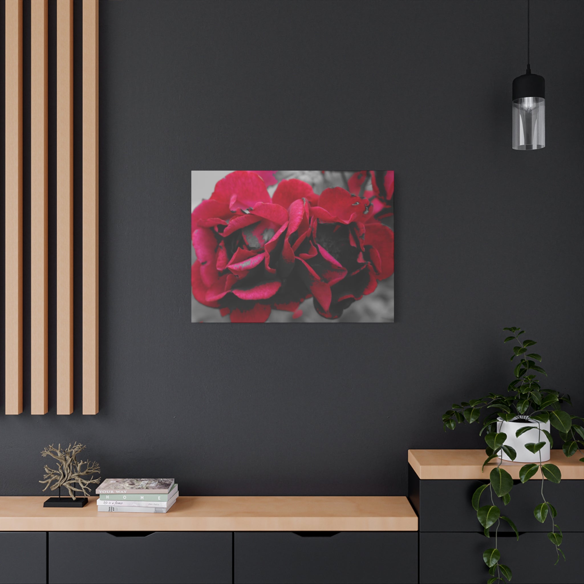 Red Rose Close-Up Matte Canvas Wall Art – Romantic Floral Stretched Canvas