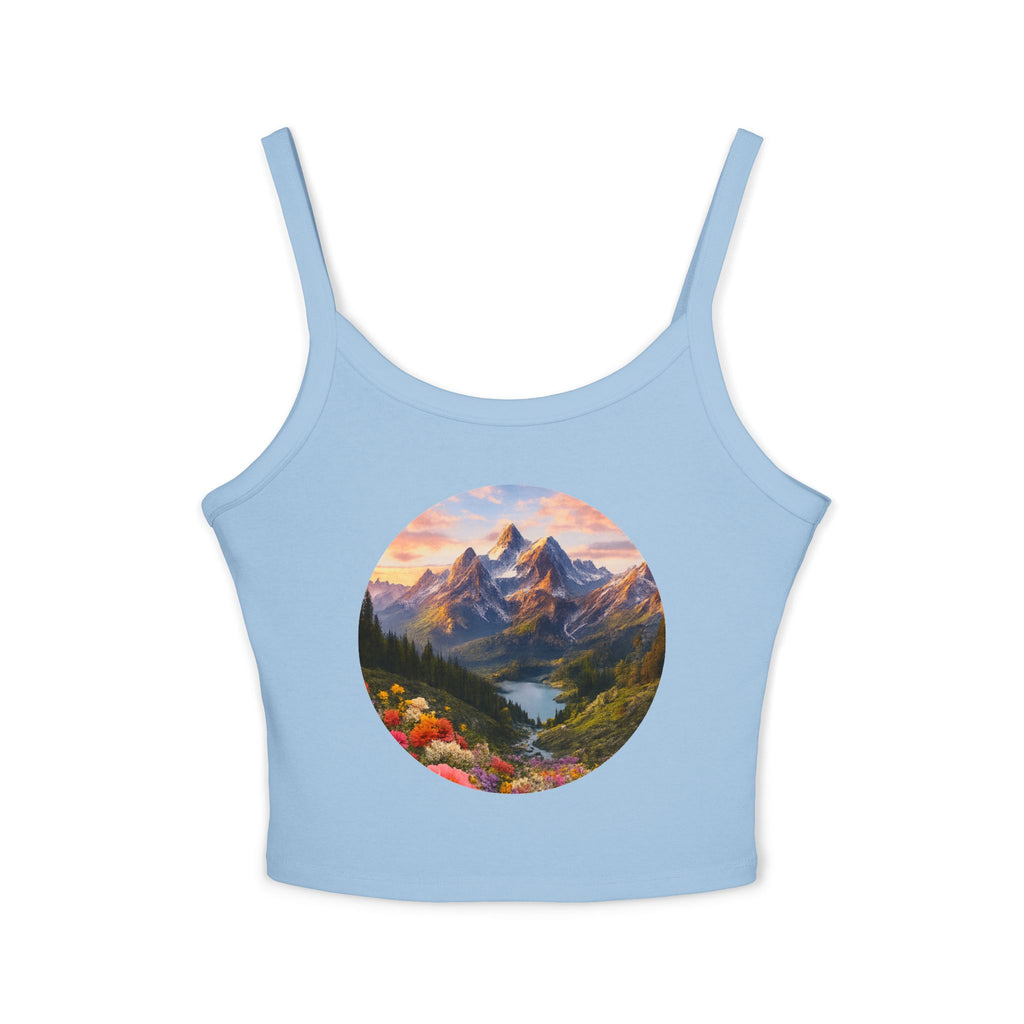 Scenic Mountain Sunset Tank Top — Circular Alpine Landscape Crop