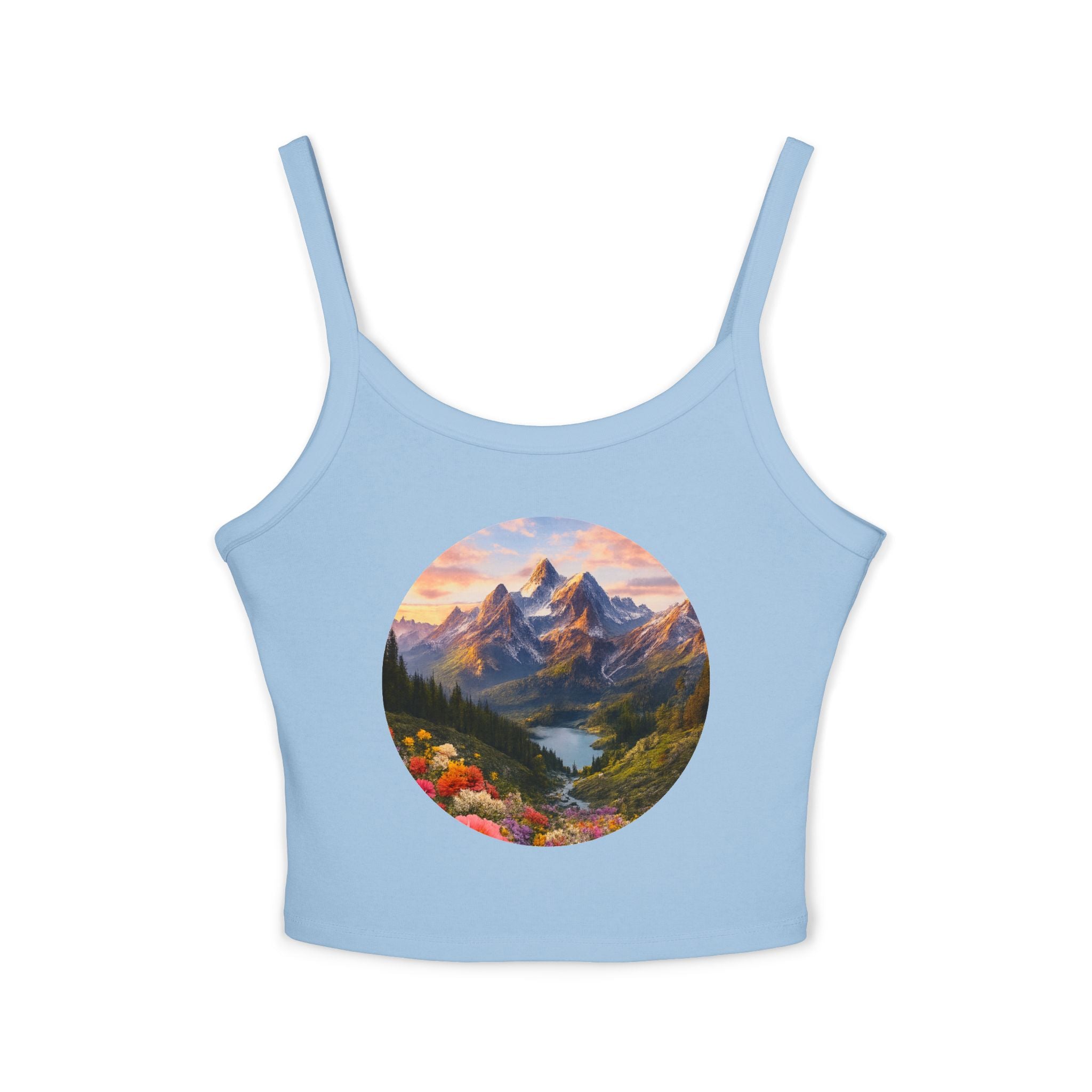 Scenic Mountain Sunset Tank Top — Circular Alpine Landscape Crop