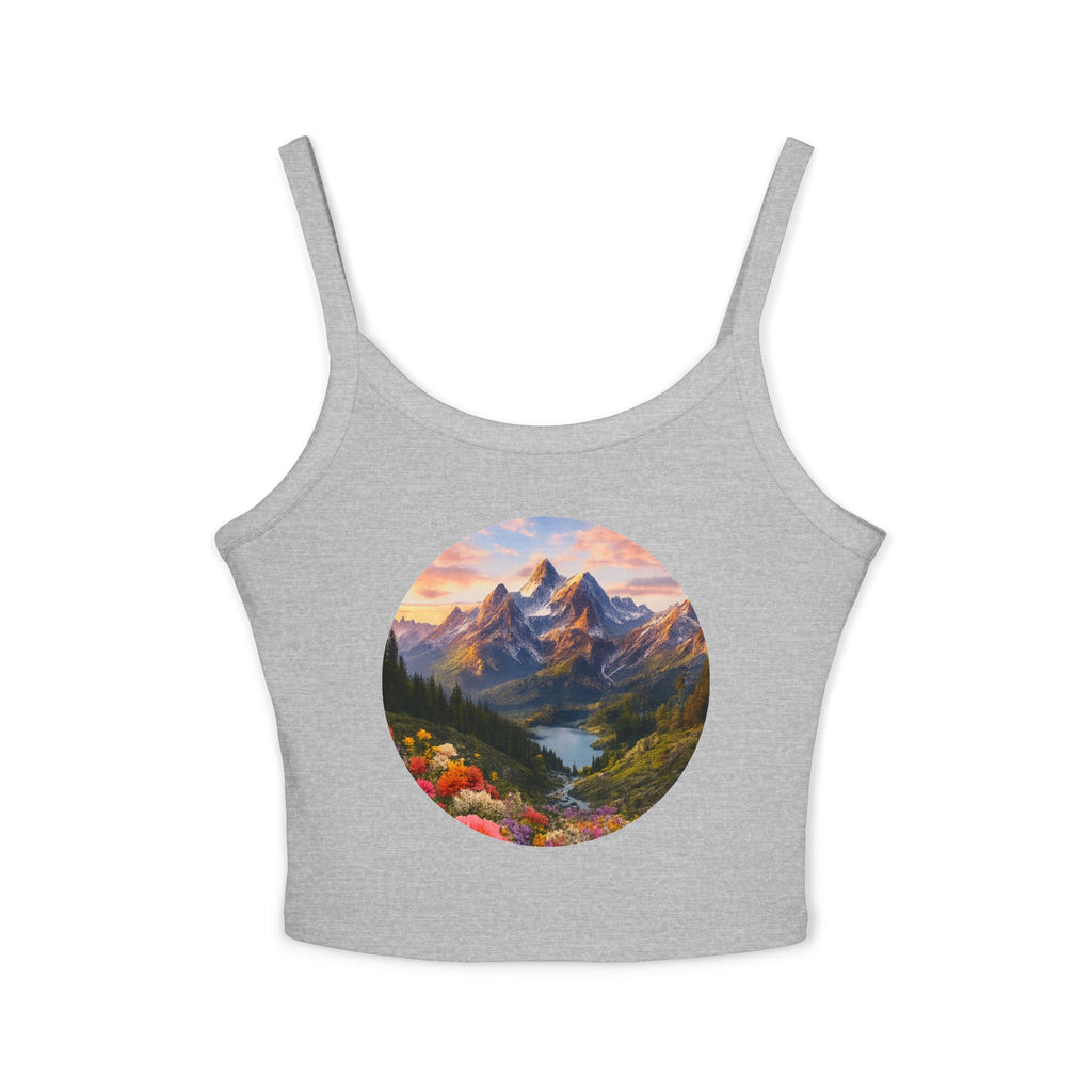 Scenic Mountain Sunset Tank Top — Circular Alpine Landscape Crop