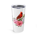 Cardinal & Floral 20oz Tumbler — Insulated Travel Cup with Red Cardinal and Pink Roses