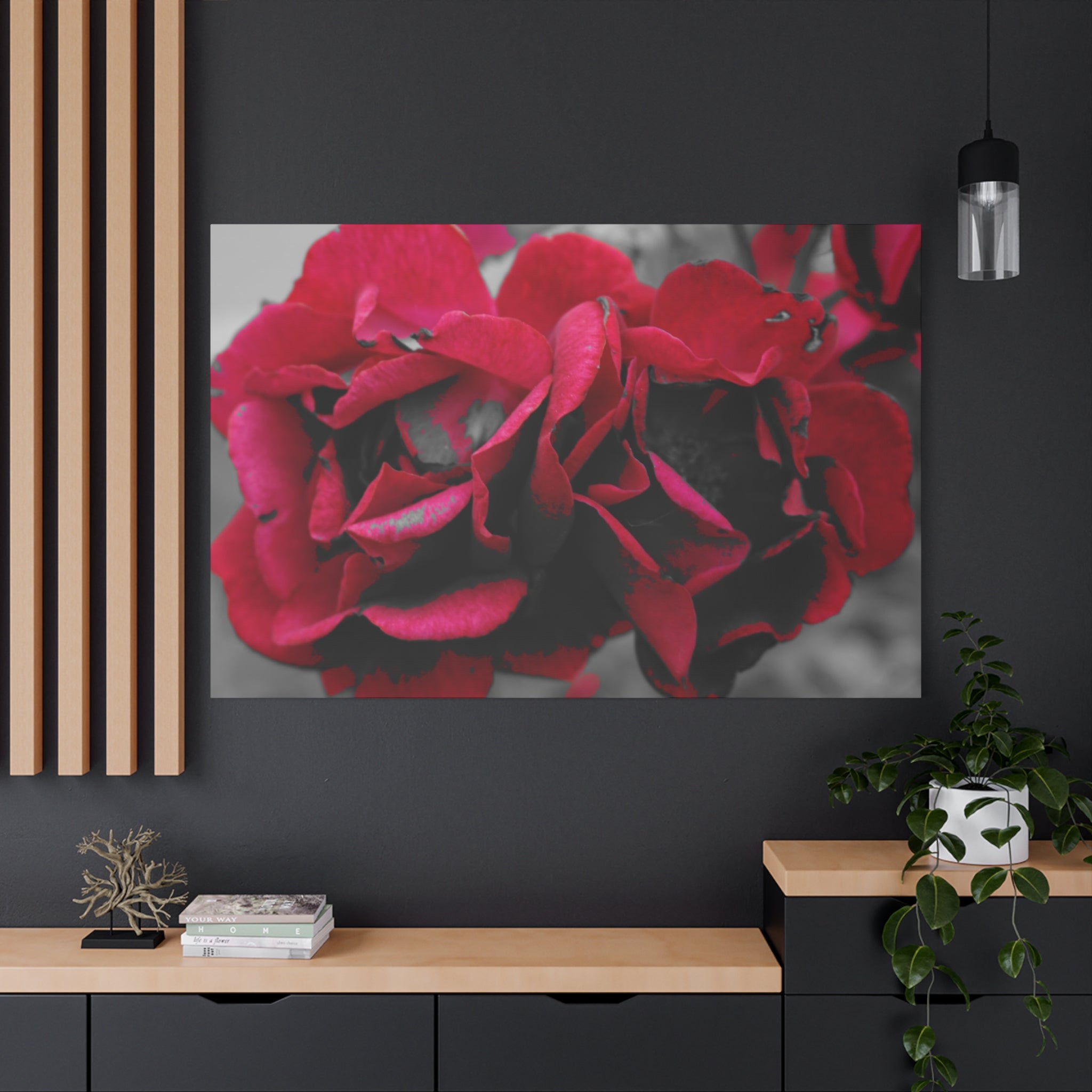Red Rose Close-Up Matte Canvas Wall Art – Romantic Floral Stretched Canvas
