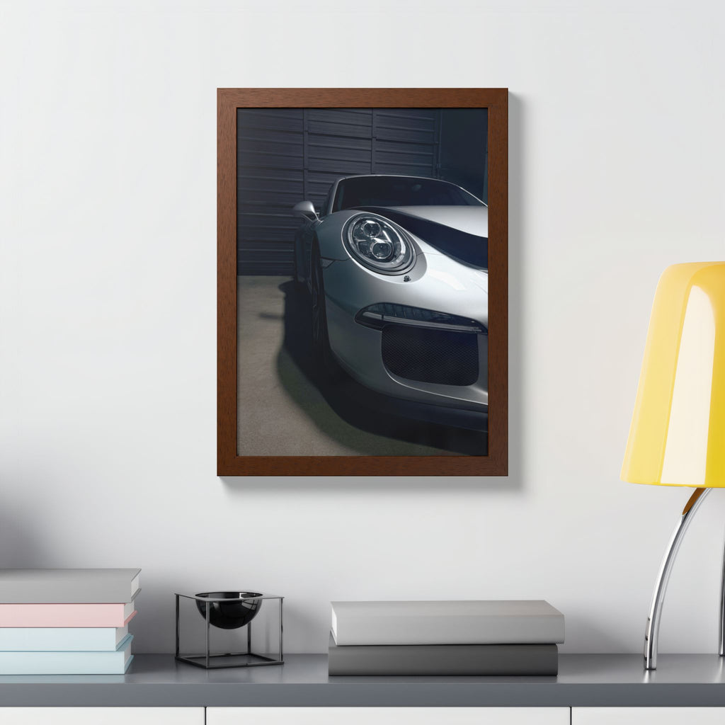 Porsche Sports Car Framed Poster — Close-Up Headlight Print