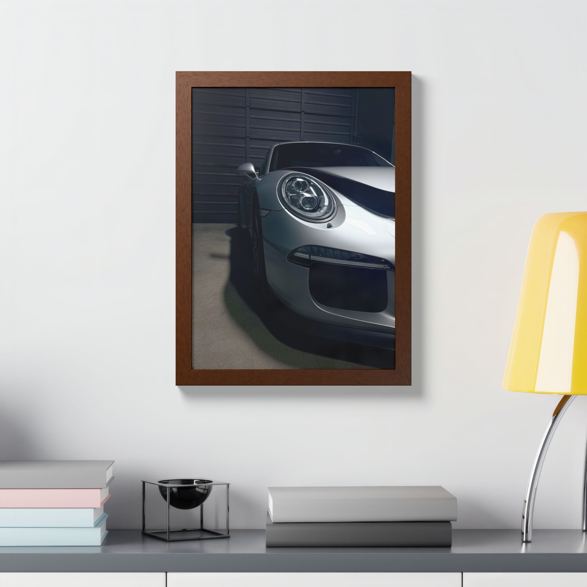 Porsche Sports Car Framed Poster — Close-Up Headlight Print