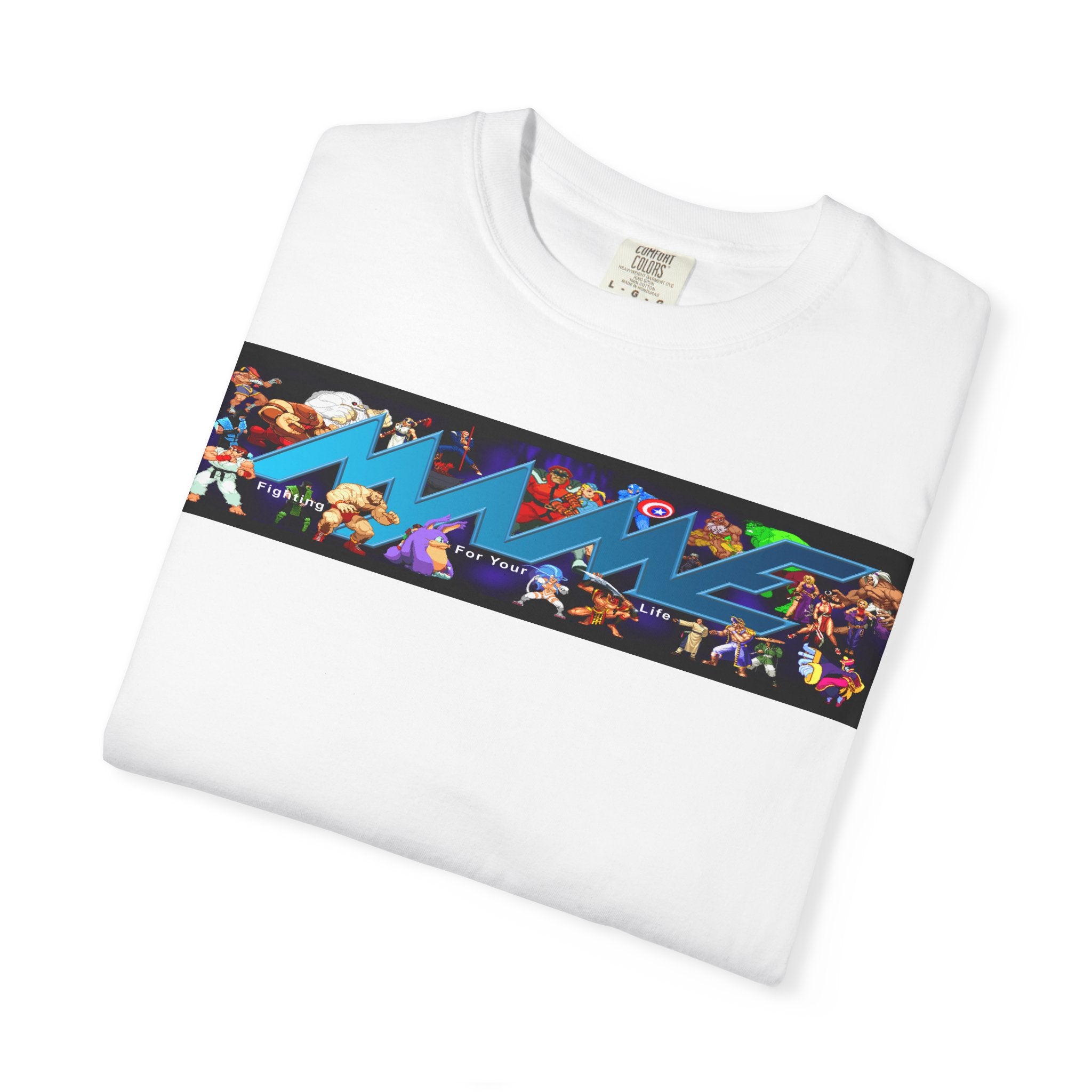Retro Arcade Graphic T-Shirt — Colorful Video Game Character Strip